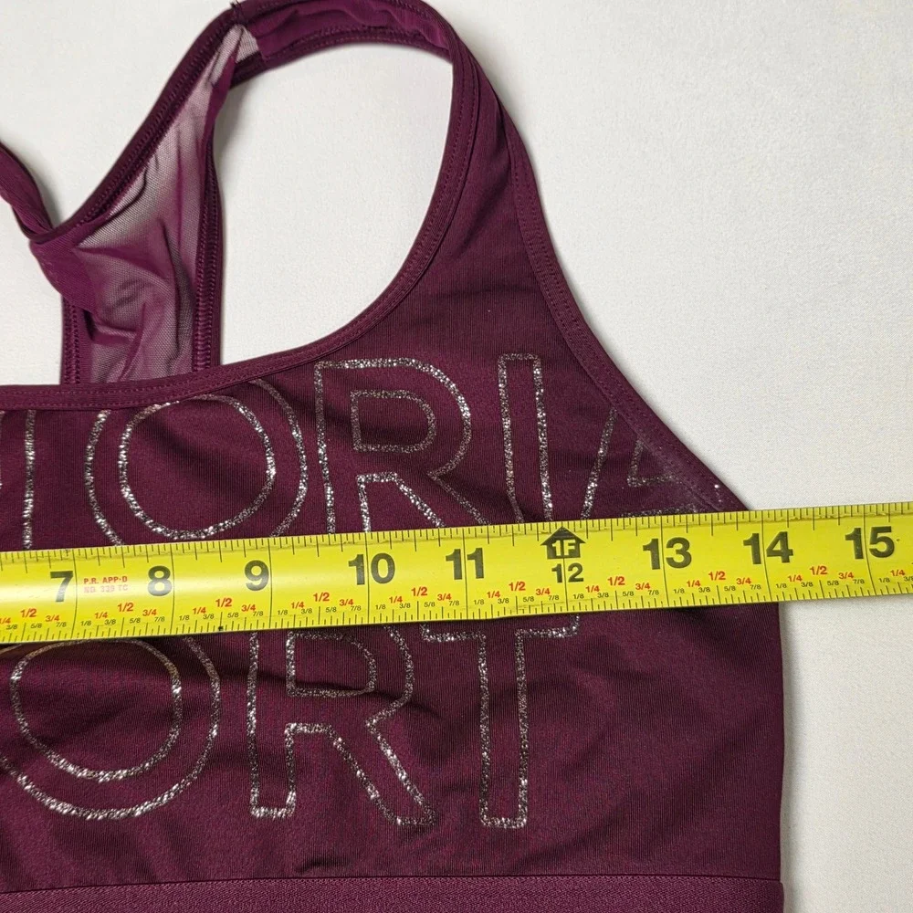 Victoria Secret Sport Racerback Sport Bra Womens L Maroon Glitter Logo Mesh Back